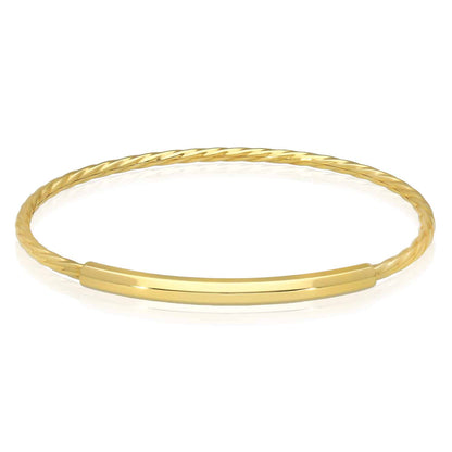 10K Gold 2.6mm Twisted Tube Bar Bangle Bracelet 7.25"
