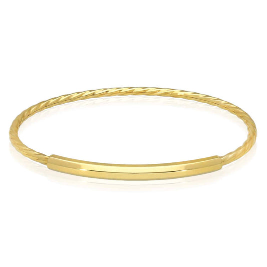 10K Gold 2.6mm Twisted Tube Bar Bangle Bracelet 7.25"