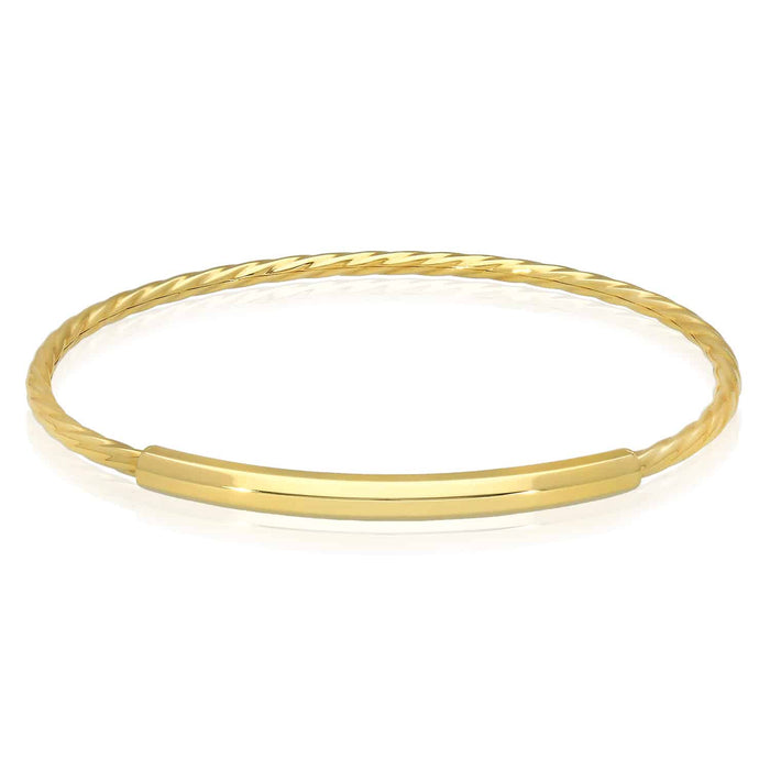 10K Gold 2.6mm Twisted Tube Bar Bangle Bracelet (Hollow) 7.25"