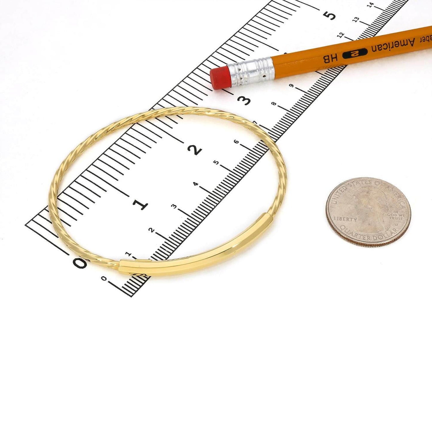 10K Gold 2.6mm Twisted Tube Bar Bangle Bracelet 7.25"
