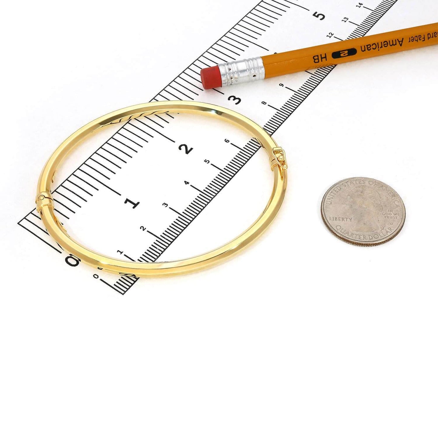 10K Gold 4mm Diamond-Cut Tube Hinged Side Clasp Bangle Bracelet 7.5"