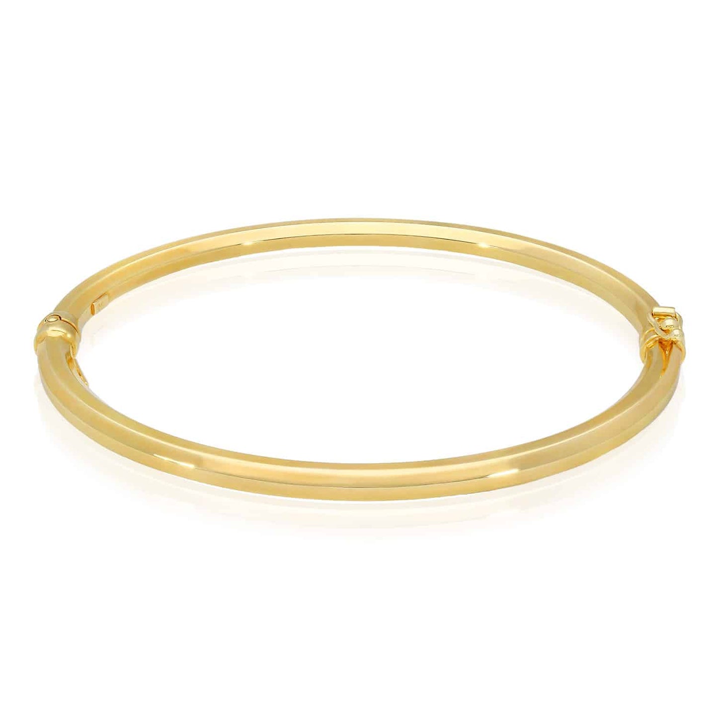 10K Gold 4mm Diamond-Cut Tube Hinged Side Clasp Bangle Bracelet 7.5"