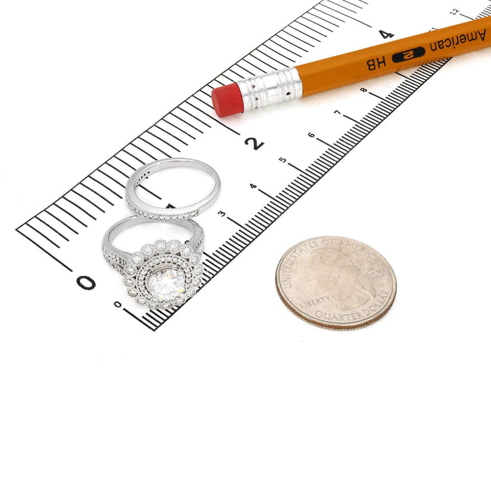 1.95CTW Natural Diamond Moissanite Milgrain 14K Gold White Halo Bridal Ring Set