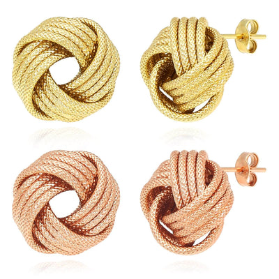 14K Yellow Rose Gold Twisted Love Knot Stud Earrings 14.5mm