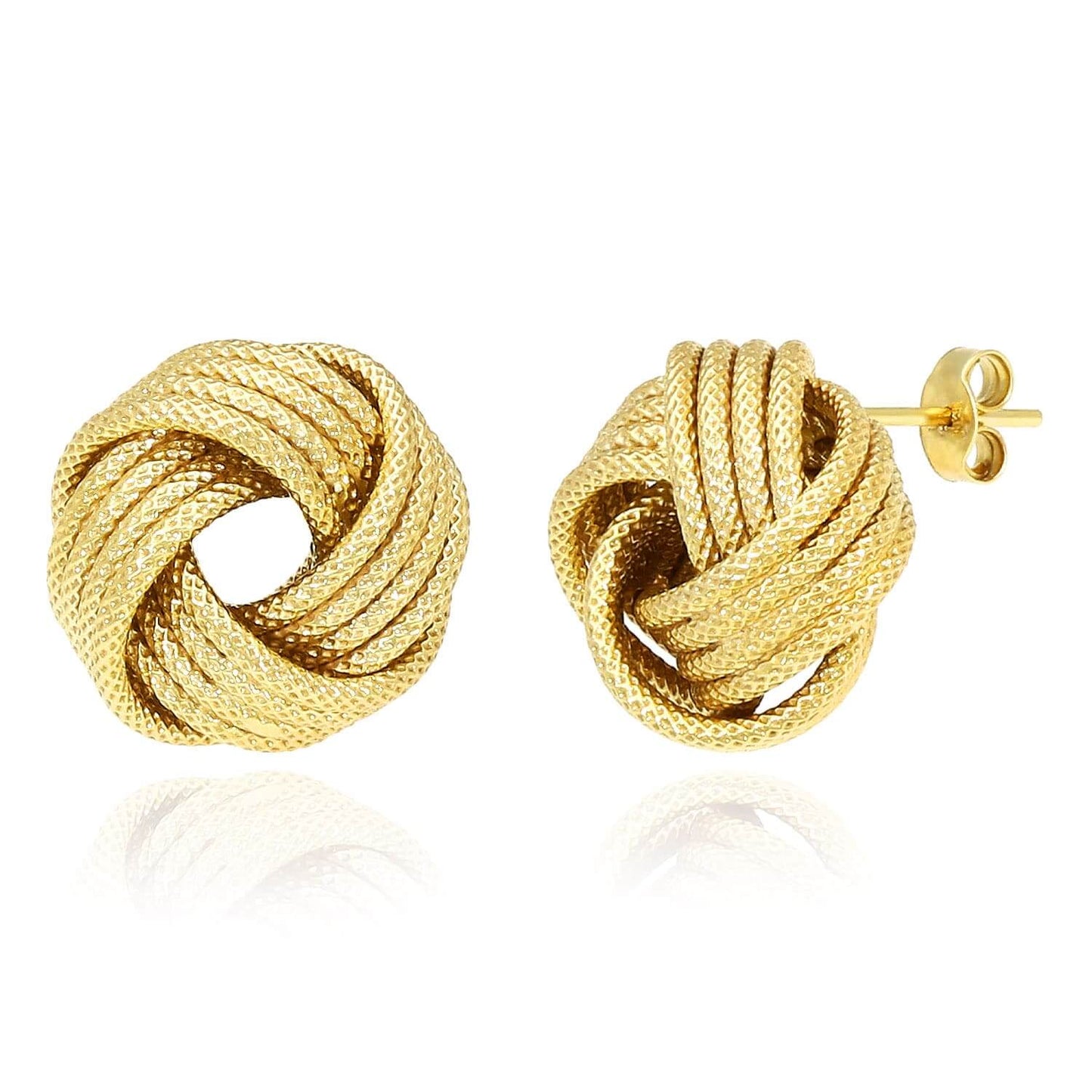 14K Yellow Rose Gold Twisted Love Knot Stud Earrings 14.5mm