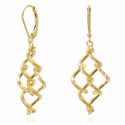 10K Gold Twisted Swirl Leverback Earrings 45mm