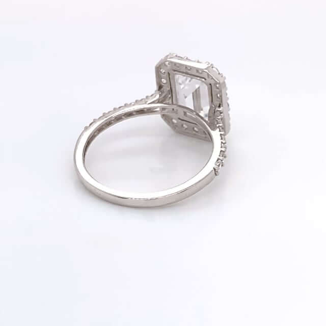 3.7CT CZ Emerald-Cut Halo Engagement Ring 14K Gold White