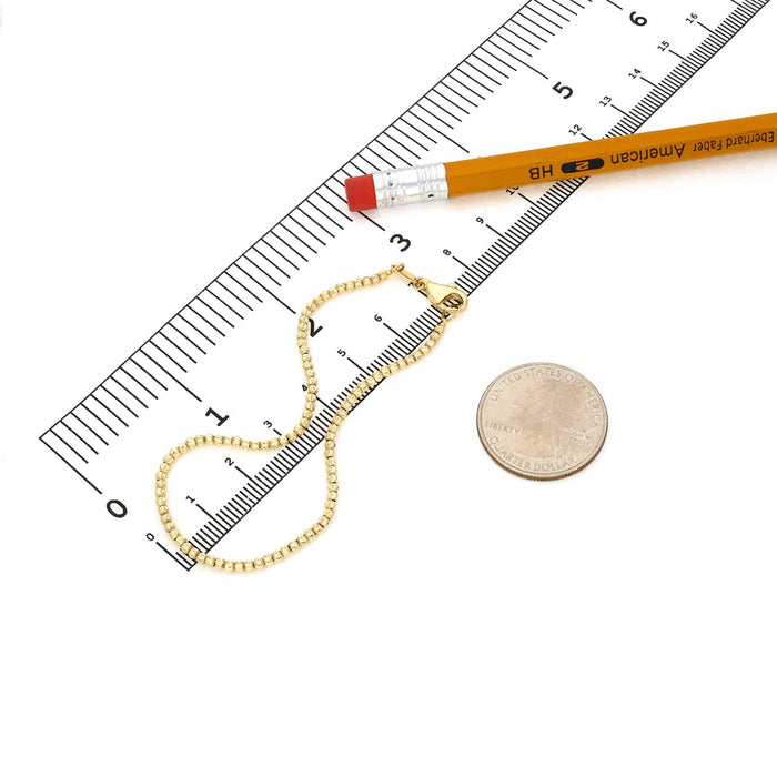 10K Gold 2mm Moon-Cut Ball Beaded Bracelet (Solid Links) 7.5"