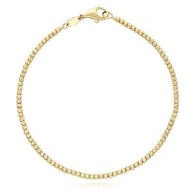 10K Gold 2mm Moon-Cut Ball Beaded Bracelet (Solid Links) 7.5"