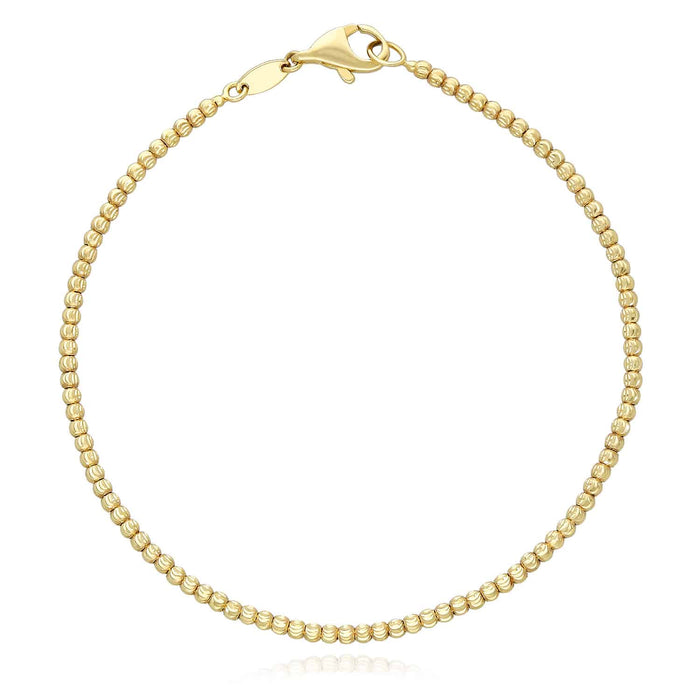 10K Gold 2mm Moon-Cut Ball Beaded Bracelet (Solid Links) 7.5"