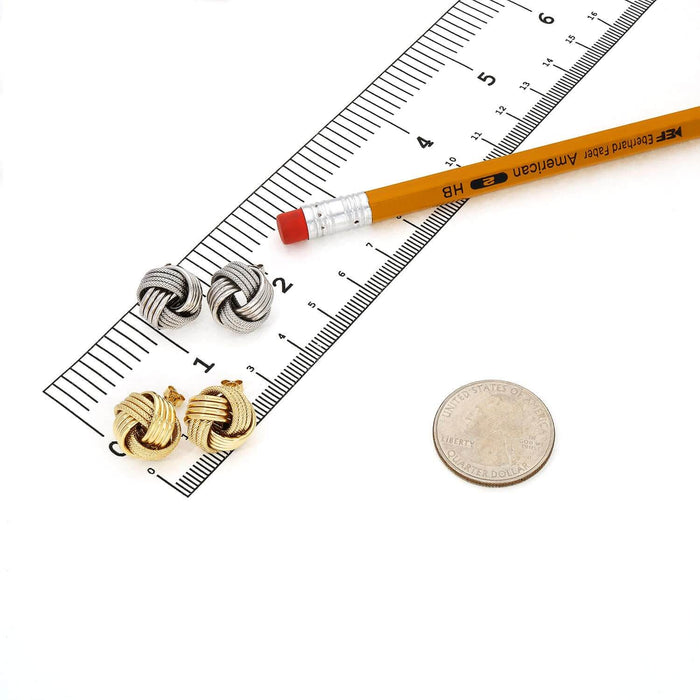 14K Yellow White Gold Twisted Love Knot Stud Earrings 13.5mm