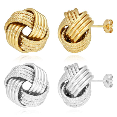 14K Yellow White Gold Twisted Love Knot Stud Earrings 13.5mm