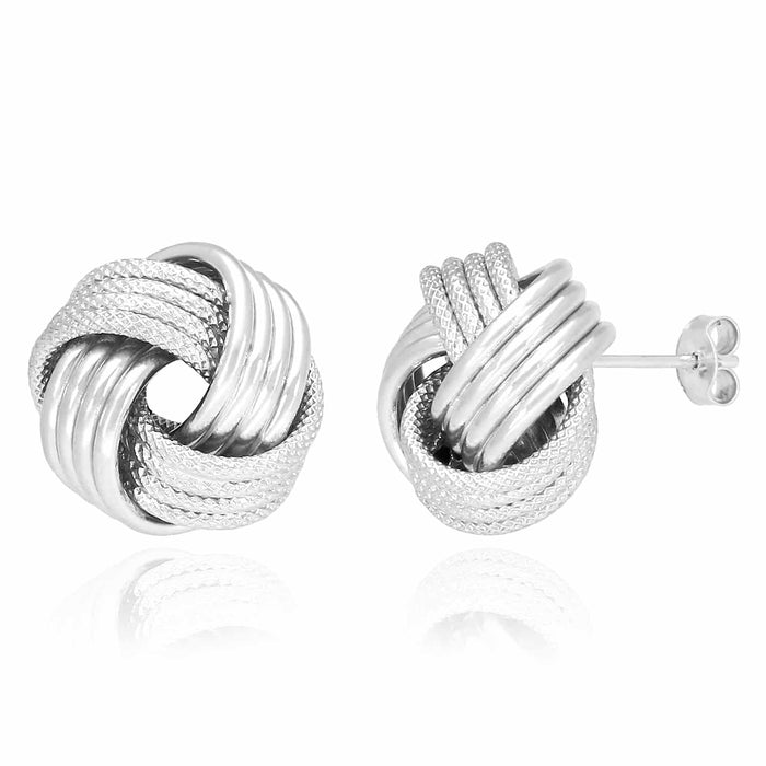 14K Yellow White Gold Twisted Love Knot Stud Earrings 13.5mm
