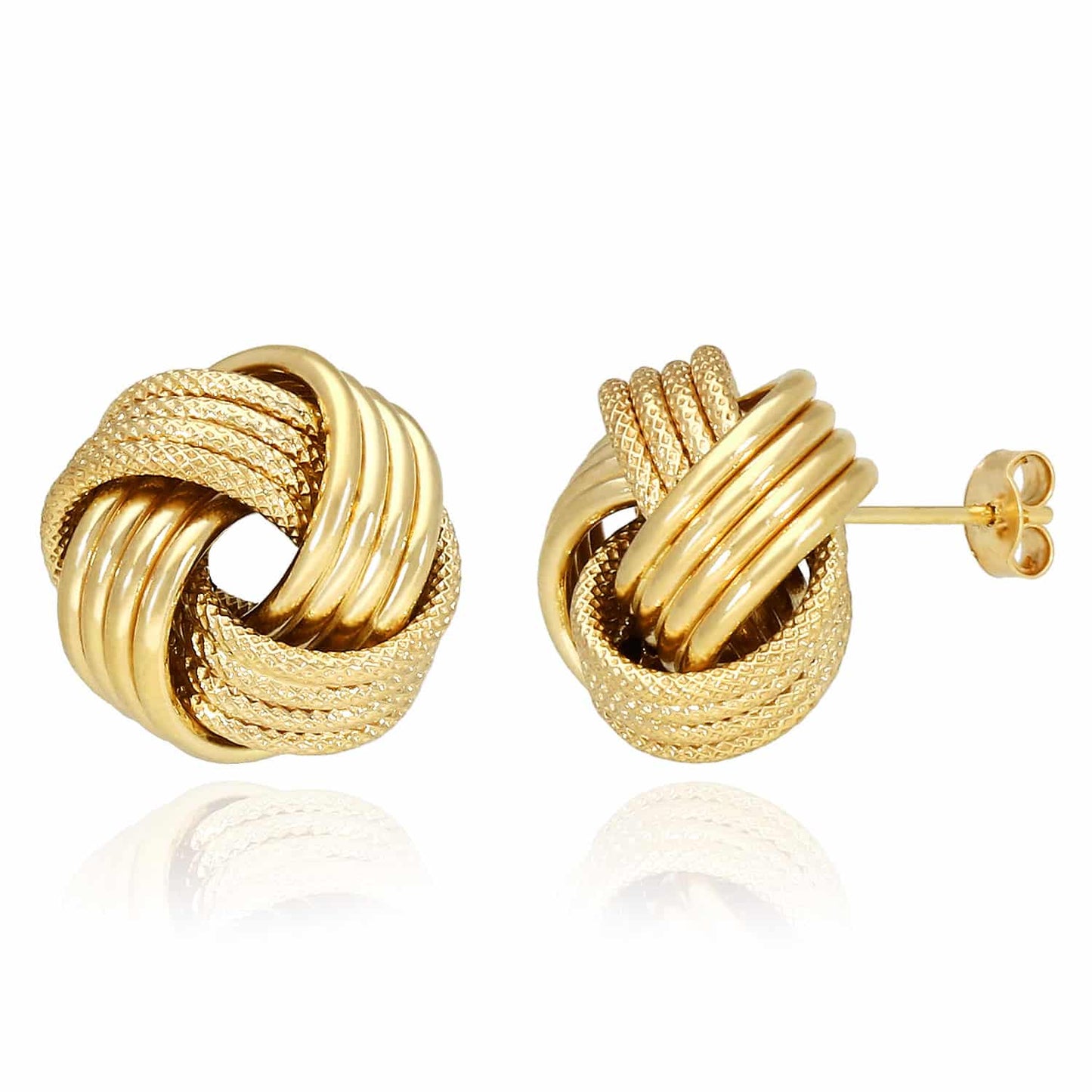 14K Yellow White Gold Twisted Love Knot Stud Earrings 13.5mm