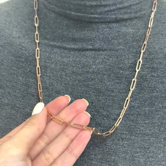 14K Rose Gold 4mm Paperclip Elongated Open Chain (Hollow) 14"-30"