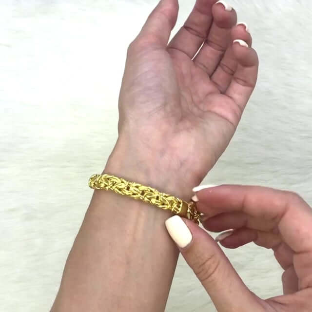 Yellow White Gold Over Sterling Silver 8mm Byzantine Bracelet (Hollow) 7.25"