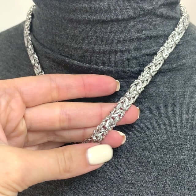 White or Yellow Gold Over Sterling Silver 8mm Byzantine Necklace (Hollow) 17"