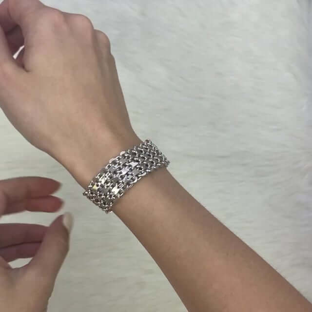 Yellow or White Gold Over Sterling Silver 17mm Bismark Bracelet (Solid Links) 7.25"