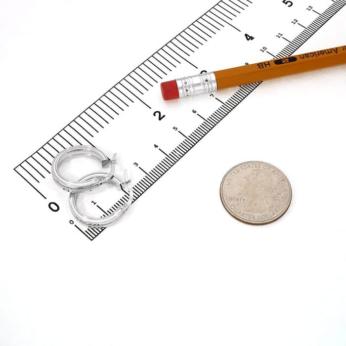 14K White Gold Glitter Line Hoop Earrings 21mm