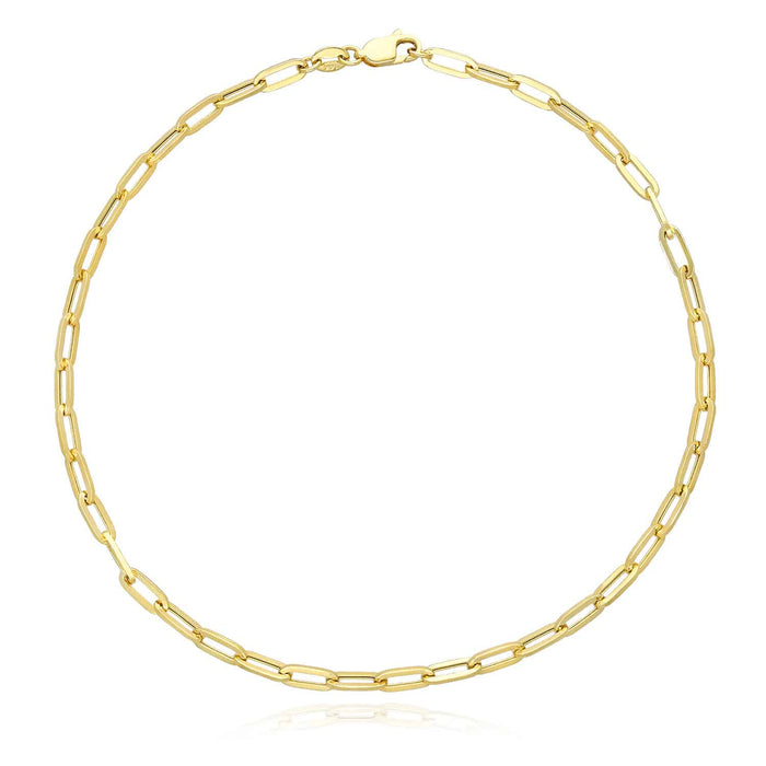 14K Gold Paperclip 3mm-4mm Anklet (Hollow) 10"
