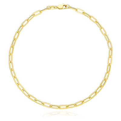 14K Gold Paperclip 3mm-4mm Anklet (Hollow) 10"