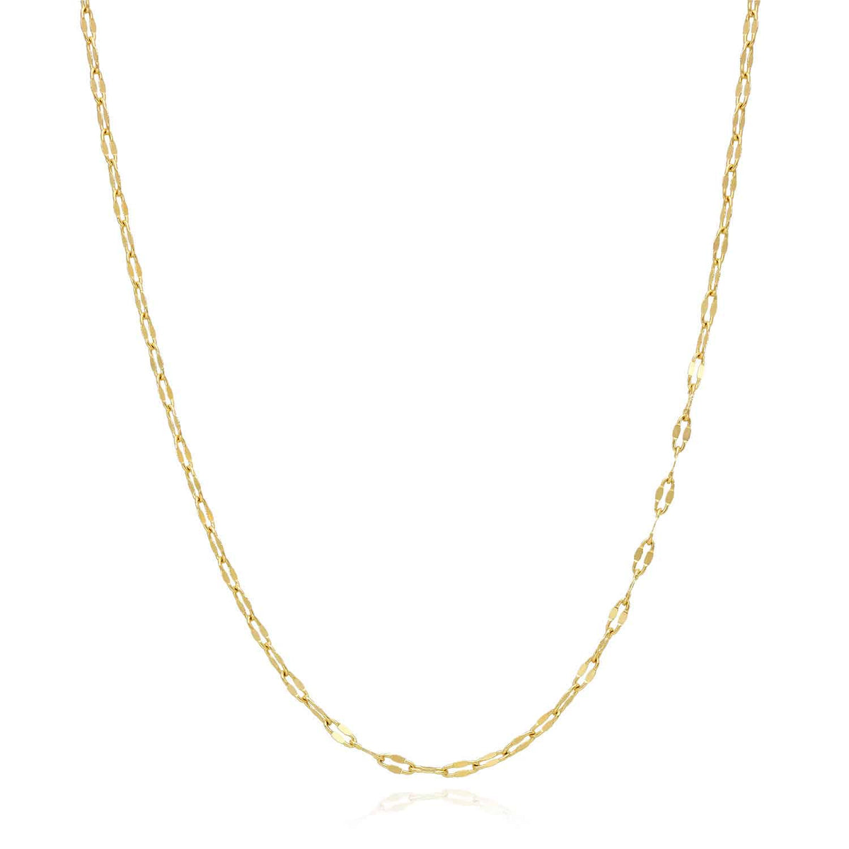 14K Gold 2mm Italian Oval Mirror Chain (Solid Links) 16"-18"