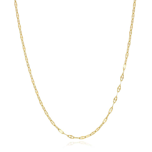 14K Gold 2mm Italian Oval Mirror Chain Necklace 16"-18"