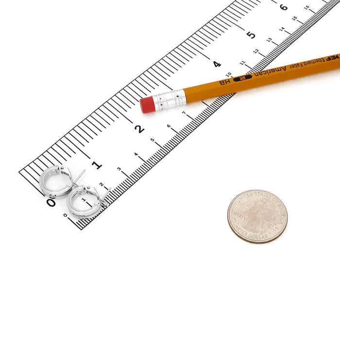 14K White Gold Glitter Strip Line Clip-On Post Half Hoop Earrings 18mm