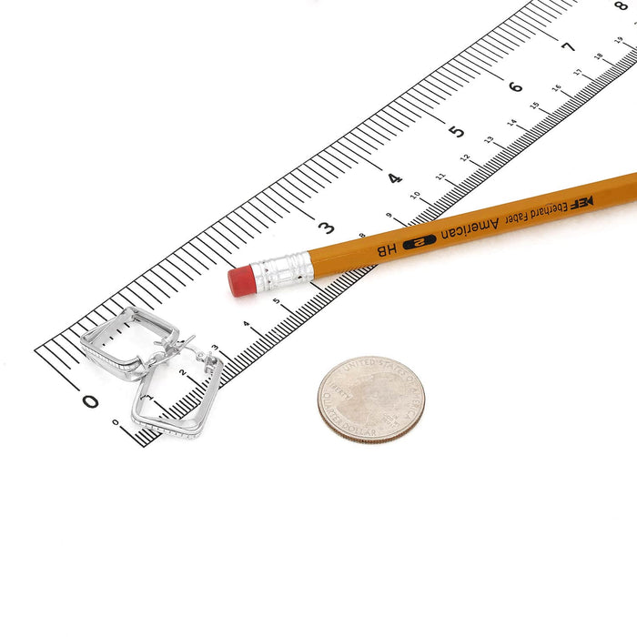 14K White Gold Twisted Tube Diamond-Cut Rectangle Hoop Earrings 25mm