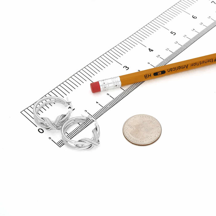 14K White Gold Double Tube Diamond-Cut Ribbon Hoop Earrings 26mm