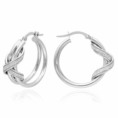 14K White Gold Double Tube Diamond-Cut Ribbon Hoop Earrings 26mm