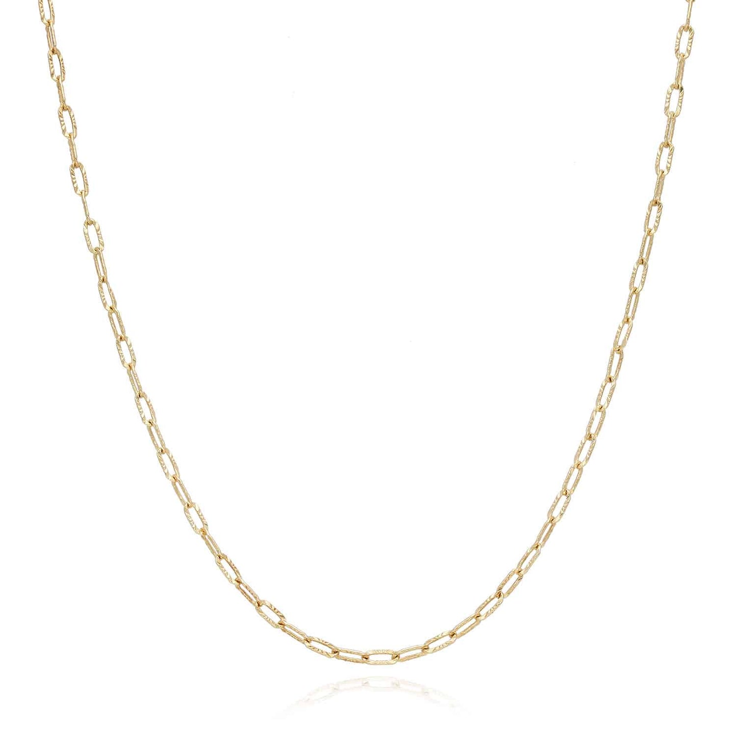 14K Yellow Gold 2mm Diamond-Cut Paperclip Chain Necklace 16" 18"