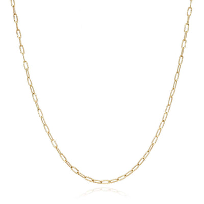 14K Yellow Gold 2mm Diamond-Cut Paperclip Chain (Solid Links) 16"-18"