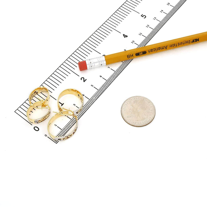 14K Two-Tone Gold Diamond-Cut Out Oval Shape Hoop Earrings 20mm-25mm