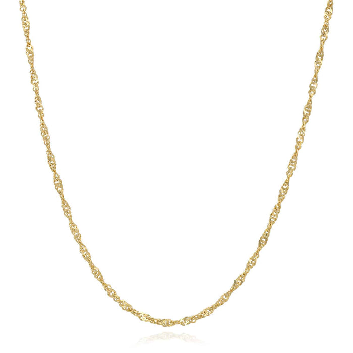 14K Gold 2mm Singapore Chain (Solid Links) 16"-24"