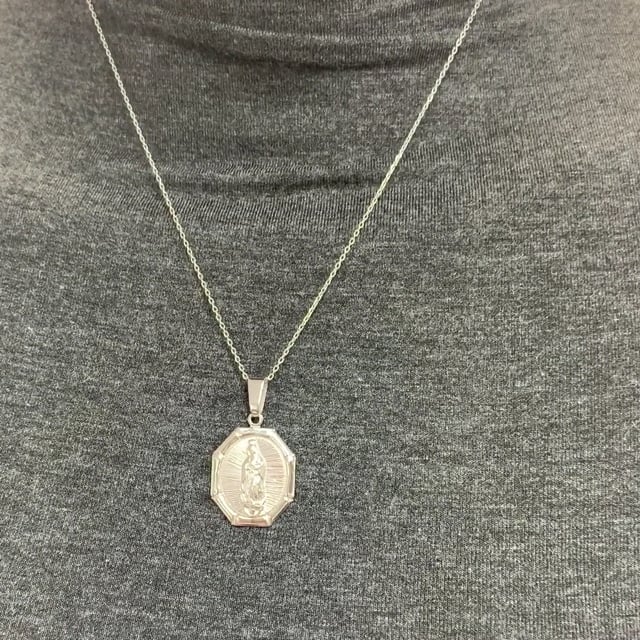 925 Sterling Silver Our Lady Of Guadalupe Oval Octagon Medallion Pendant