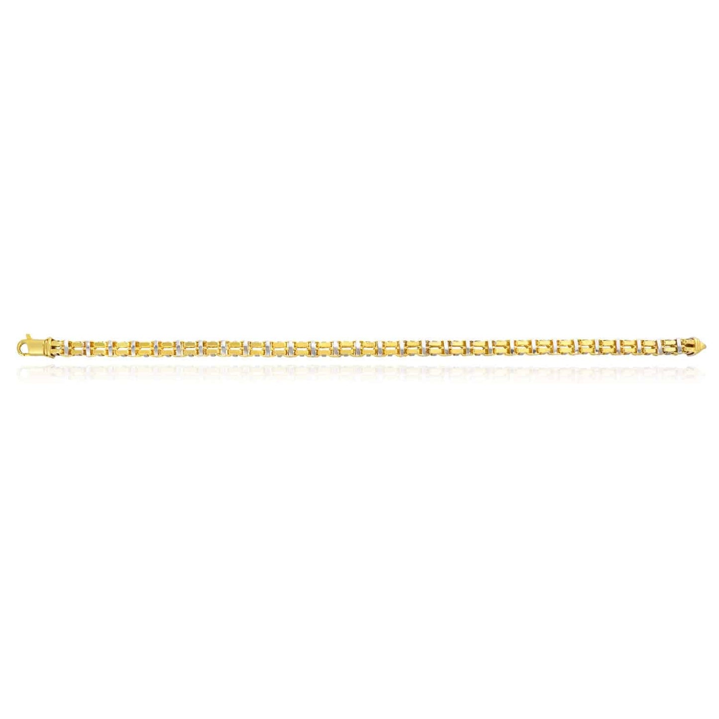 10K Gold Two-Tone Yellow White 5mm Square Bicycle Rolo Bracelet (Hollow) 8.5"