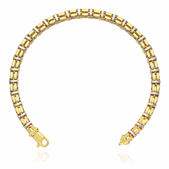 10K Gold Two-Tone Yellow White 5mm Square Bicycle Rolo Bracelet (Hollow) 8.5"
