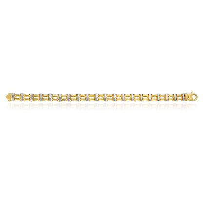 14K Real Two-Tone White 8.5mm Hollow Bike Double Rolo Bracelet 8.75"
