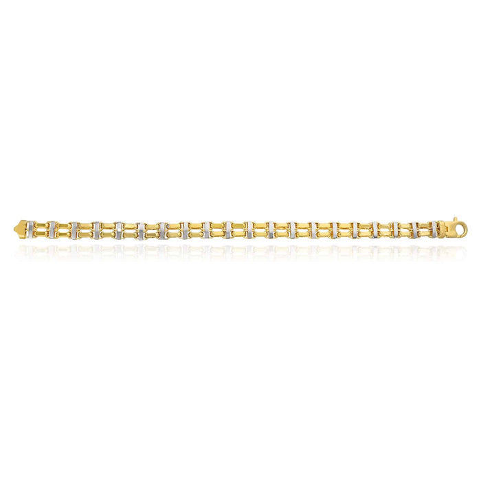 14K Real Two-Tone White 8.5mm Bike Double Rolo Bracelet (Hollow) 8.75"