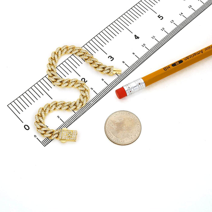 14K Gold CZ Pave 7mm Miami Cuban Bracelet (Hollow) 7", 8"