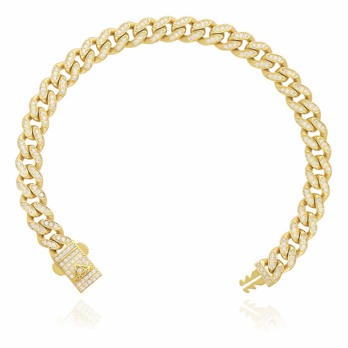 14K Gold CZ Pave 7mm Miami Cuban Bracelet (Hollow) 7", 8"