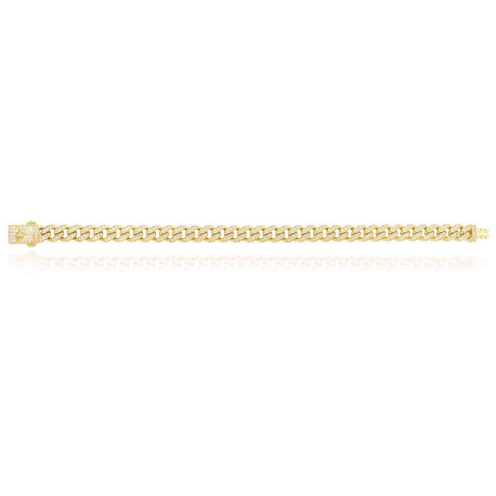 14K Gold CZ Pave 7mm Miami Cuban Bracelet (Hollow) 7", 8"
