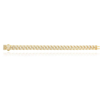 14K Gold CZ Pave 11mm Hollow Miami Cuban Bracelet 8.25"