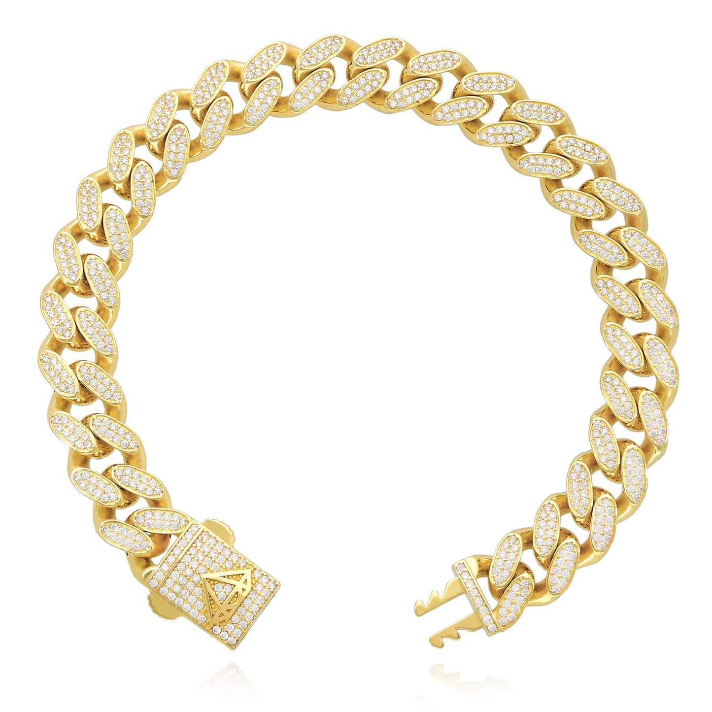 14K Gold CZ Pave 11mm Hollow Miami Cuban Bracelet 8.25"