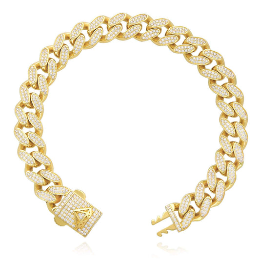 14K Gold CZ Pave 11mm Hollow Miami Cuban Bracelet 8.25"