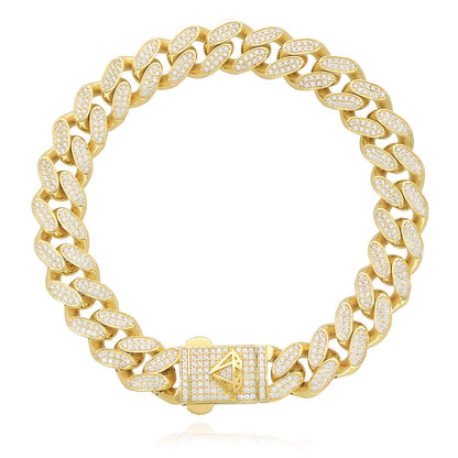 14K Gold CZ Pave 11mm Hollow Miami Cuban Bracelet 8.25"