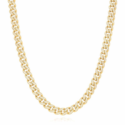14K Gold CZ Pave 7mm Miami Cuban Chain (Hollow) 18"-20"