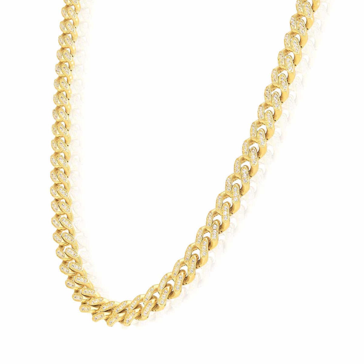 14K Gold CZ Pave 7mm Miami Cuban Chain (Hollow) 18"-20"