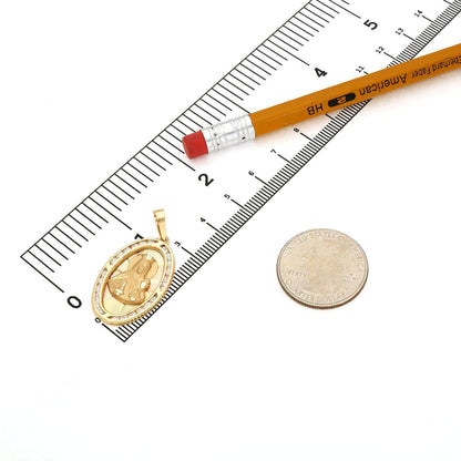 14K Gold CZ Religious Santa Barbara Oval Pendant 1.5"